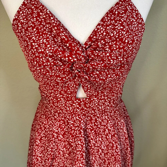 SHEIN Red Floral Cut Out Tie Back Mini Dress Sundress - small - Picture 3 of 10